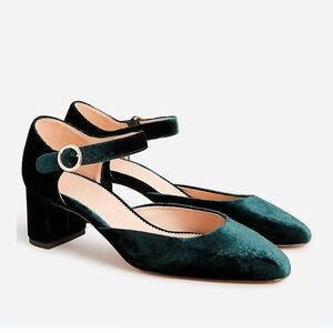 J. Crew Ankle Strap Millie Green Velvet Pumps